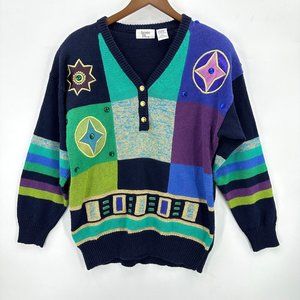Vintage Bonnie & Bill by Holly Sweater Womens Pullover Geometric Colorblock L